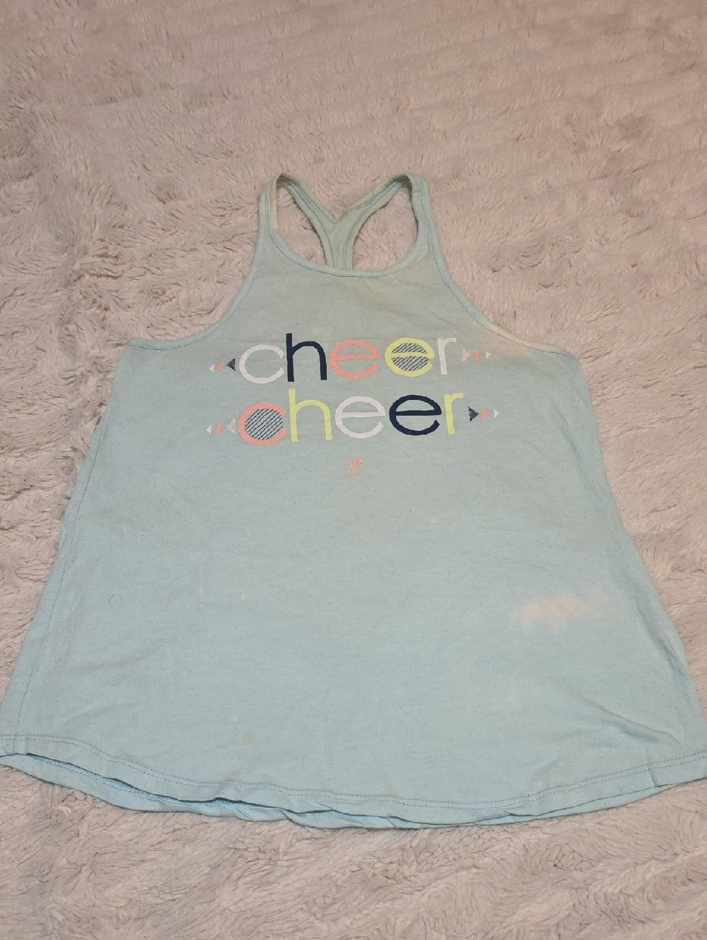 Light Blue 'Cheer' Racerback Tank Top (Bleach Stains)
